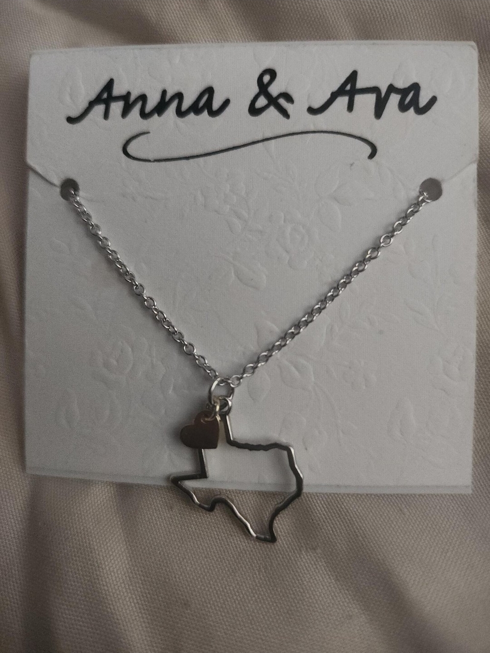 Anna & Ava Silver Texas Outline Pendant Necklace with Heart